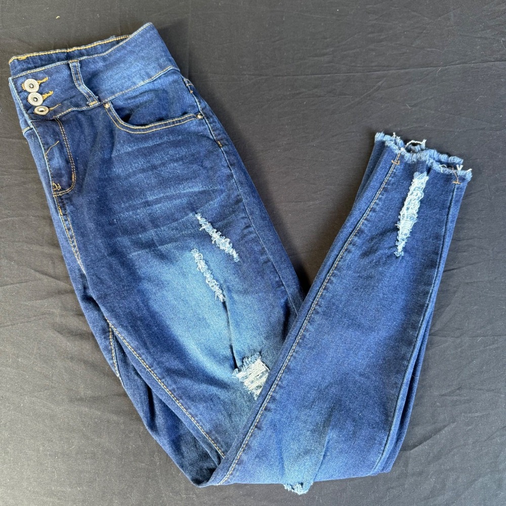 California Vintage Womens Skinny Jeans Dark Wash Distressed High Rise Size 11